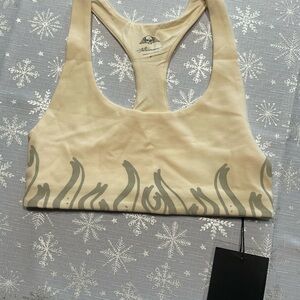 Stylish Beige Sports Bra with Gray Accents